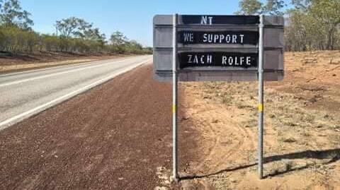 A sign in the Northern Territory supporting Zach Rolfe. Picture: Facebook