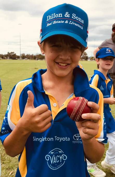 BIG HAUL: Dougal Evans celebrates his haul of four wickets for the Colts under-12s and Northern Suburbs Black on Saturday.