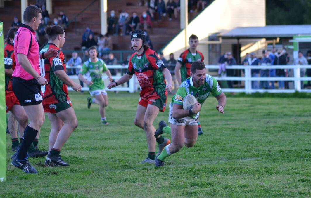 DOUBLE: Brady Thomas scored two tries in Stroud Raiders' triumph over Tea Gardens Hawks on Saturday. Picture: Lisa Tull