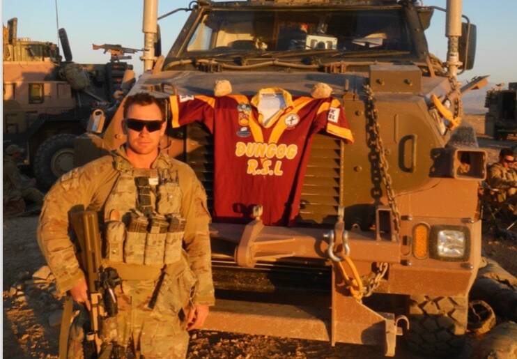 PROUD WARRIOR: New Dungog coach Nick Barnes is fiercely proud of his Dungog roots and even took his old Warriors jersey with him to Afghanistan. 