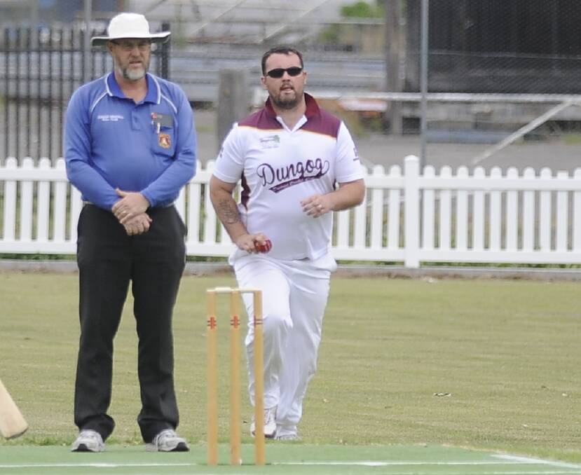 TOP FIGURES: Dungog opening bowlers Terry Drinkwater (pictured) and Damian Keating both finished with 3-45 against Kurri Kurri. Picture: Michael Hartshorn