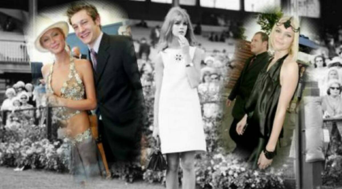 MOMENTS IN STYLE: From left to right, Paris Hilton and Rob Mills, Melbourne Cup day, 2003; Jane Shrimpton at Derby Day, 1965; and Kate Bosworth, Derby Day, 2006.