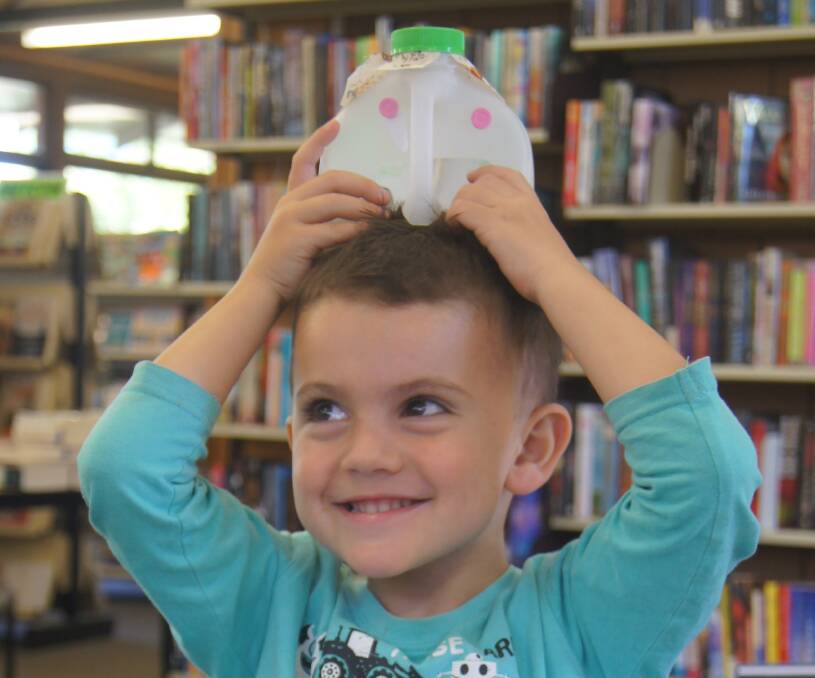 ELEPHANT: Elijah Liebregts, 3, with the elephant he made during Story Time at Dungog Library. Picture: BELINDA-JANE DAVIS