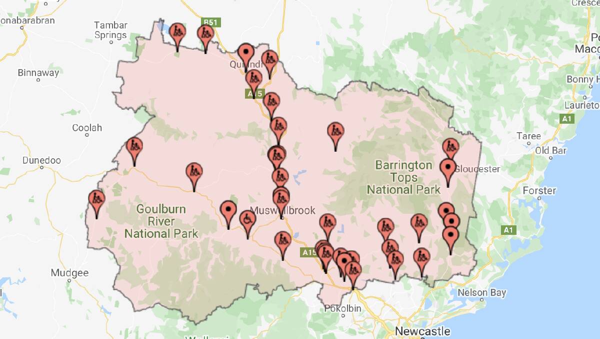 VOTE: A map of the voting centres that will be open throughout the Upper Hunter electorate on Saturday. Picture: Australian Electoral Commission