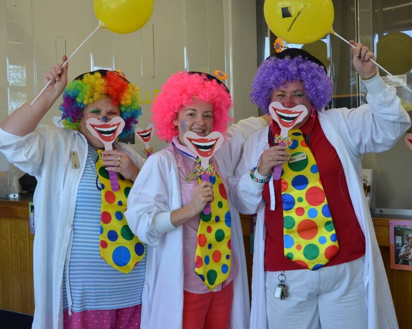 Samantha Rumbel, Karen Nairn and Karen Hancock having fun in the clown doctor outfits