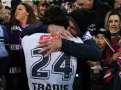 Scenes of emotion following Grant Anderson's NRL debut on Saturday. Picture: AAP