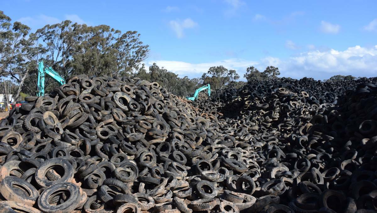 The 9500-tonne tyre stockpile. Picture: REX MARTINICH.