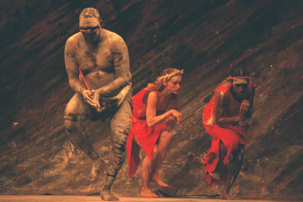 Indigenous Australian contemporary dance company Bangarra Dance Theatre performs during the Corroboree 2000 National Reconciliation Week at the Sydney Opera House. Photo: John van Hasselt/Getty Images