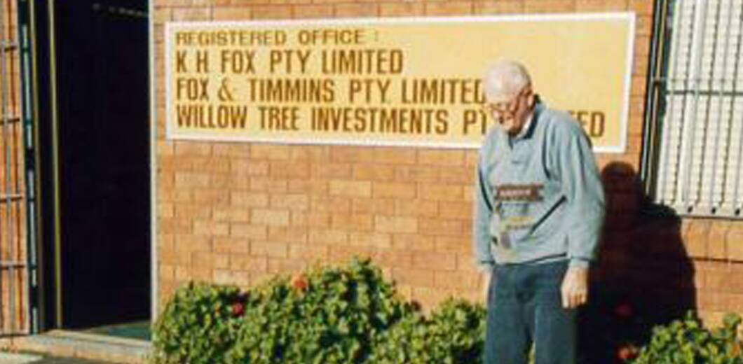 Partners: Kevin Fox outside his business Fox & Timmins. His partner, Leonard Timmins, became executor and major beneficiary of Mr Fox's will after his death in 2016.