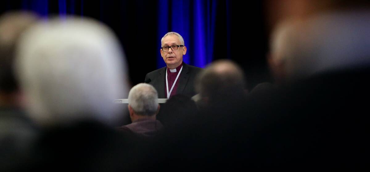 Revolution: Newcastle Anglican Bishop Greg Thompson at a historic diocese synod in October 2015 to discuss the diocese's culture of child sexual abuse. 