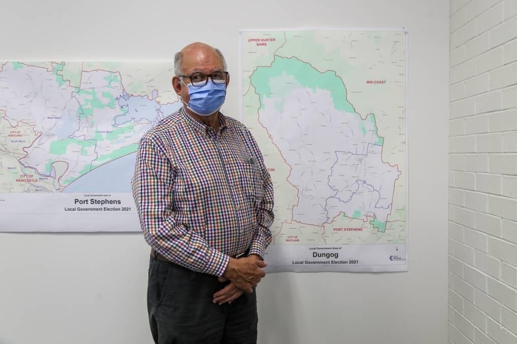 ANOTHER TERM: Dungog Shire Council mayor John Connors, pictured at the Raymond Terrace returning office, will be back for second term after running uncontested for the position in the December 4 election. Picture: Ellie-Marie Watts