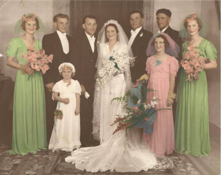 WEDDING PARTY: Ethel Nugent and Herbert Beggs were married in St Andrews Presbyterian Church, Dungog on Saturday, December 27, 1941.