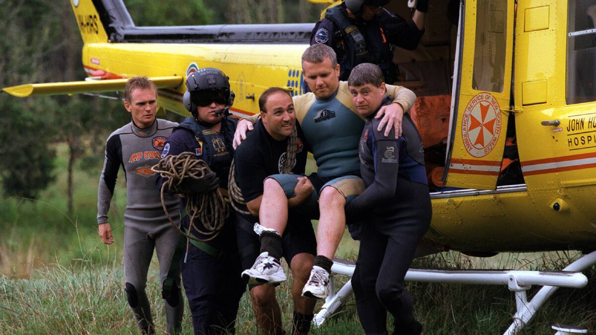 Then senior constable Wayne Humphrey, third left, during a rescue of an injured hiker in the Barrington Tops in 2000. 