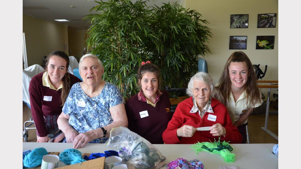 Courtney Wevers, Ashley Taylor and Alanna Peacock with residents Zena Blanch and Christina Lawrence