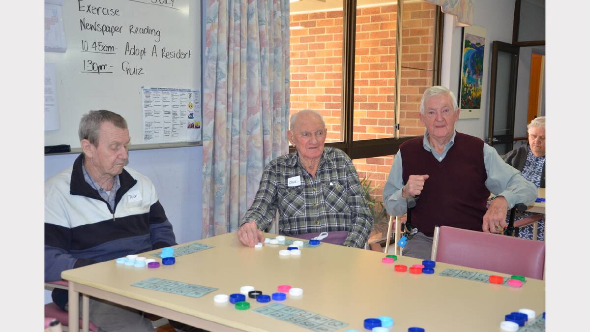 Playing bingo are Tom Dorron, Ossie Hicks and visitor Fred Cross