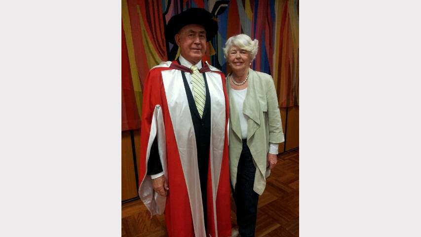 John Price AM with his wife Elizabeth after receiving his honorary degree of Doctor of Letters from the University of Newcastle.