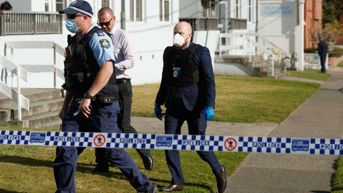Detectives investigating the shooting murder of Wesley Prentice at a unit in Darby Street, Cooks Hill in 2021. Michael Thomas Rae will face trial charged with murder. 