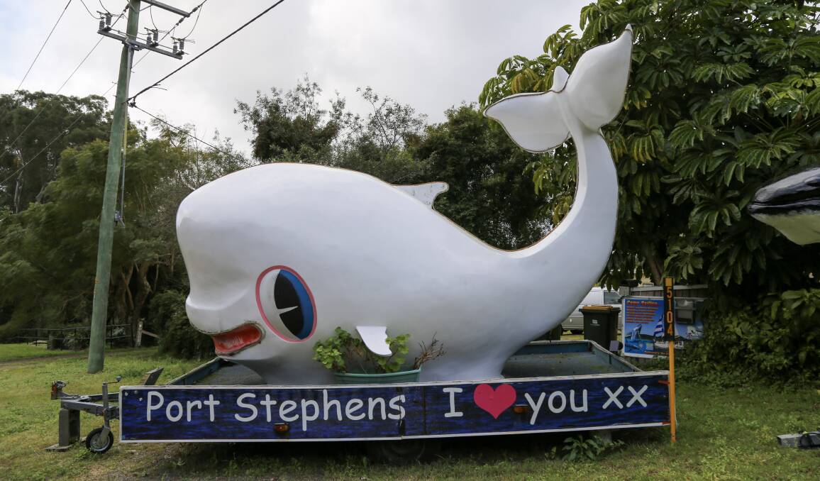 Miggy the white whale welcomes visitors to the popular tourist destination of Port Stephens in NSW. File picture