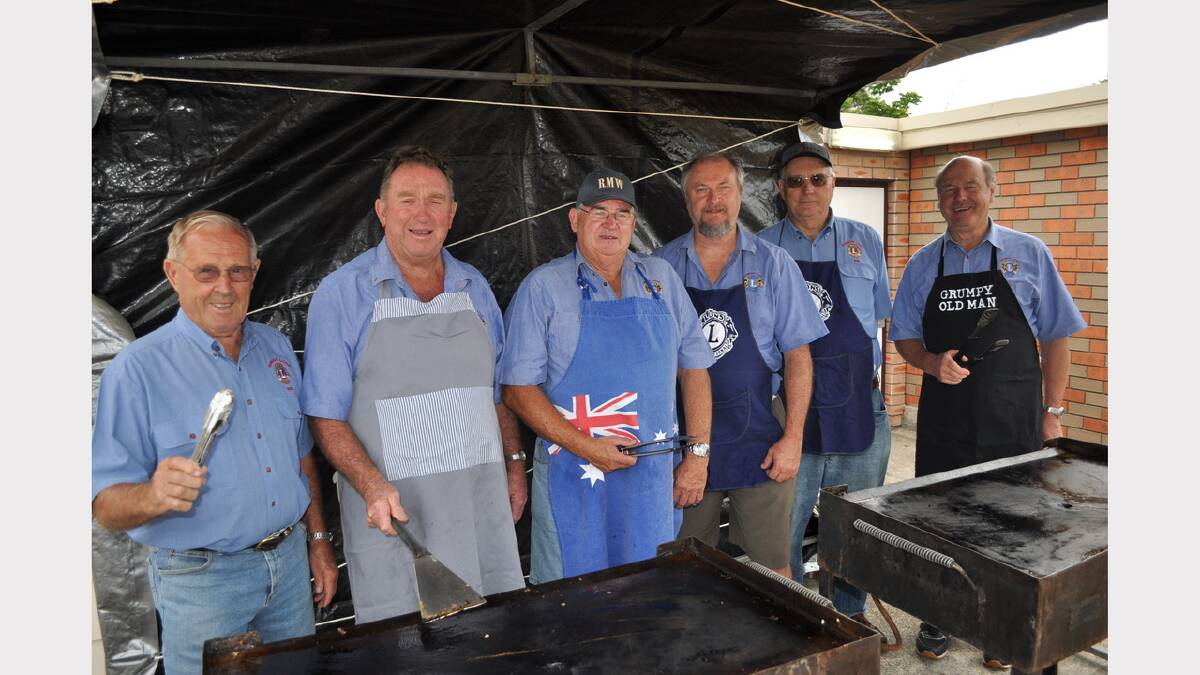 Dungog Lions Club members at the barbecue Ron Kennedy, Doug Boorer, James Gleeson, Dave White, Kim Wright and John Staker.