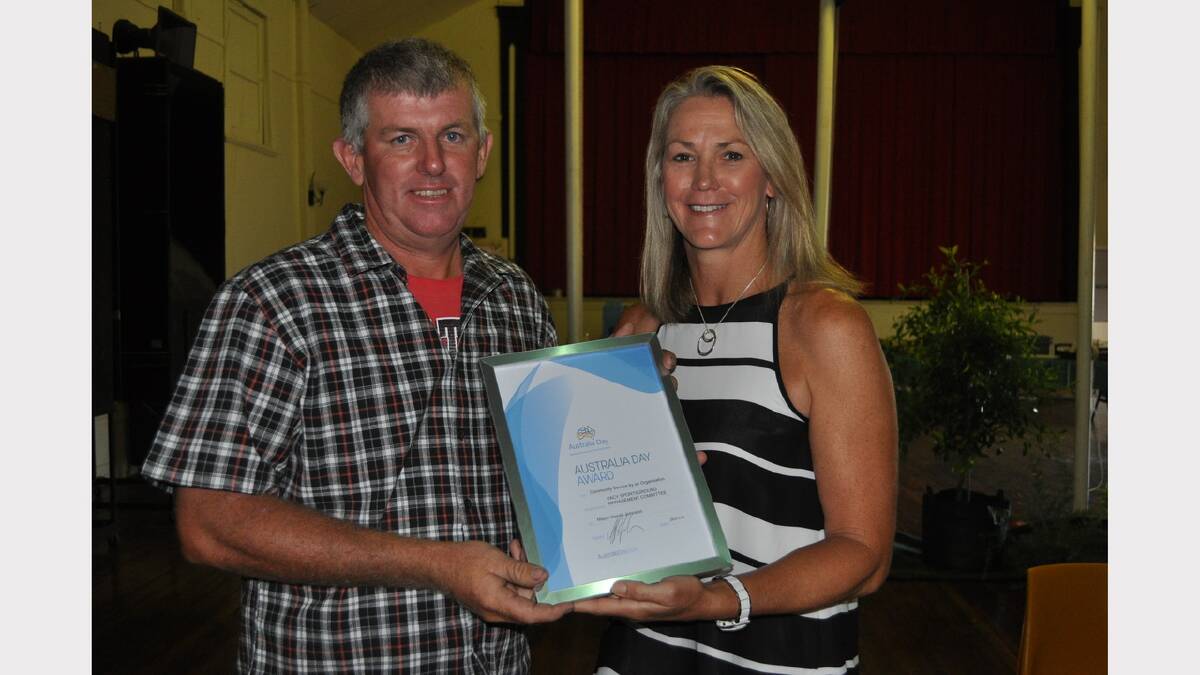 Ambassador Debbie Watson presenting Peter Williams from Vacy Sportsground management committee with the Community Service Award